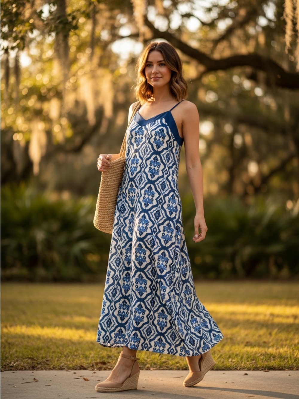 Kindred Blue Printed Sleeveless Maxi Dress